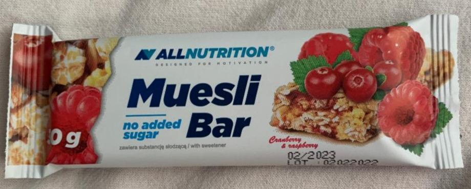 Фото - Muesli bar no added sugar Cranberry & Raspberry Allnutrition