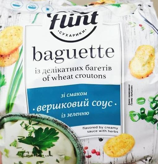 Фото - Сухарики пшеничные со вкусом сливочного соуса с зеленью Baguette Flint