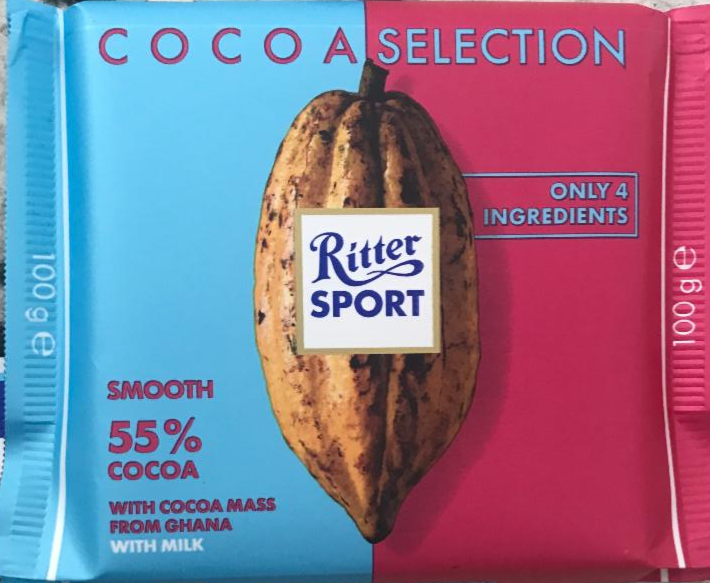 Фото - Молочный шоколад 55% какао с мягким вкусом из Ганы Ritter sport