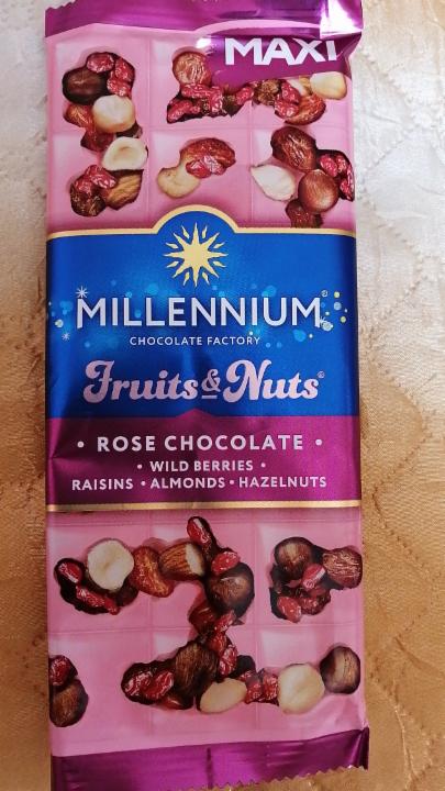 Фото - Шоколад белый с миндалем, лесными орехами, ягодами и изюмом Fruits&Nuts Rose Millennium