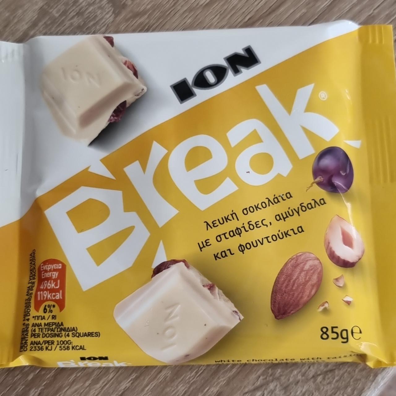 Фото - Шоколад белый с орехами и изюмом Break Ion