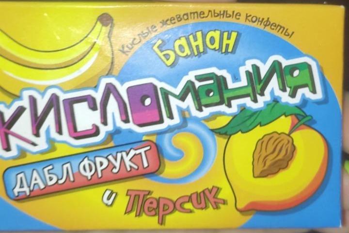 Фото - Кислые жевательные конфеты со вкусом банана и персика кисломания Дабл Фрукт