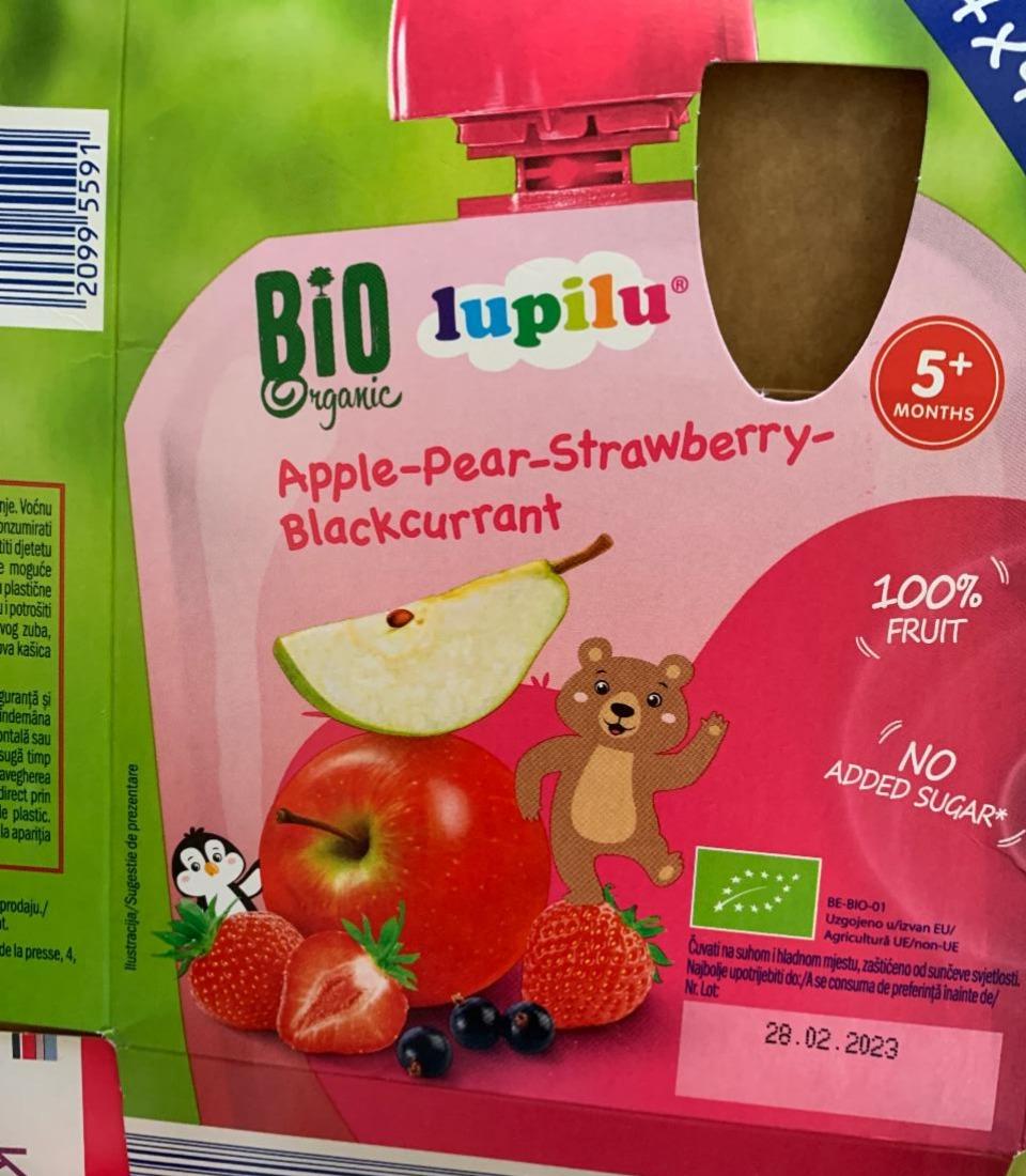 Фото - Фруктовое пюре Apple-Pear-Strawberry- Blackcurrant Lupilu