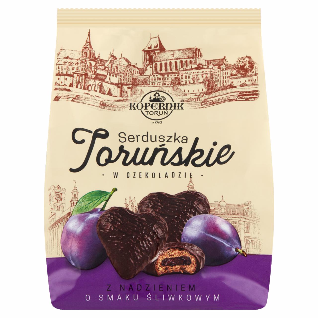 Фото - Serduszka Toruńskie w czekoladzie z nadzieniem o smaku śliwkowym Kopernik
