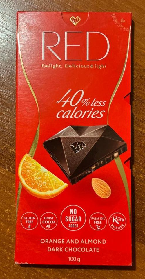 Фото - Шоколад черный с кусочками апельсина и миндаля без сахара Dark Chocolate Orange & Almond Red Delight