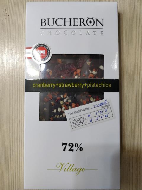 Фото - Bucheron chocolate 72% cranberry+strawberry+pistachious