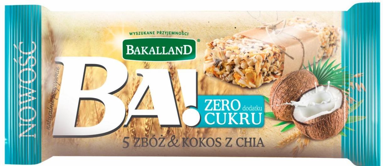Фото - батончик злаковый без сахара с кокосом и семенами чиа DIA Bakalland Energy Bar Coconut&Chia seeds Ba! Ба!