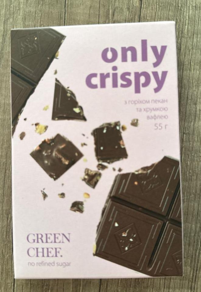 Фото - Шоколад 63% темный c подсластителями с орехом пекан и вафлей Only crispy Green Chef