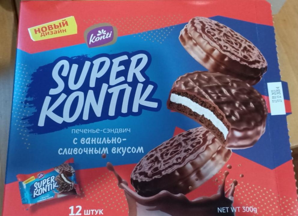 Фото - Печенье-сэндвич Супер-Контик c ванильно-сливочным вкусом Super kontik Konti