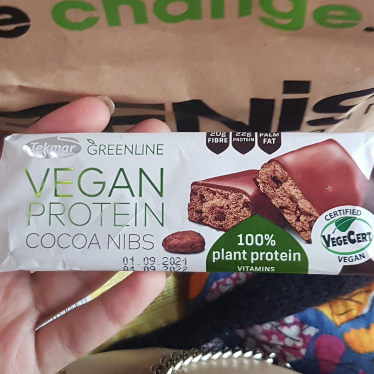 Фото - Протеиновый батончик с шоколадом в глазури со вкусом какао Greenline Vegan Tekmar