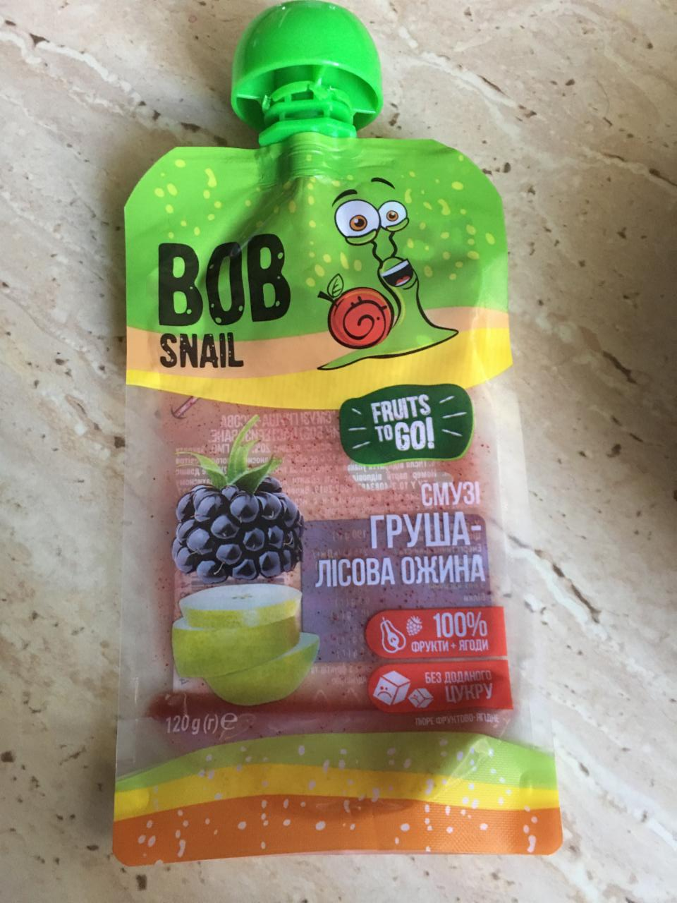 Фото - Пюре фруктовое смузи груша-лесная ежевика Bob Snail