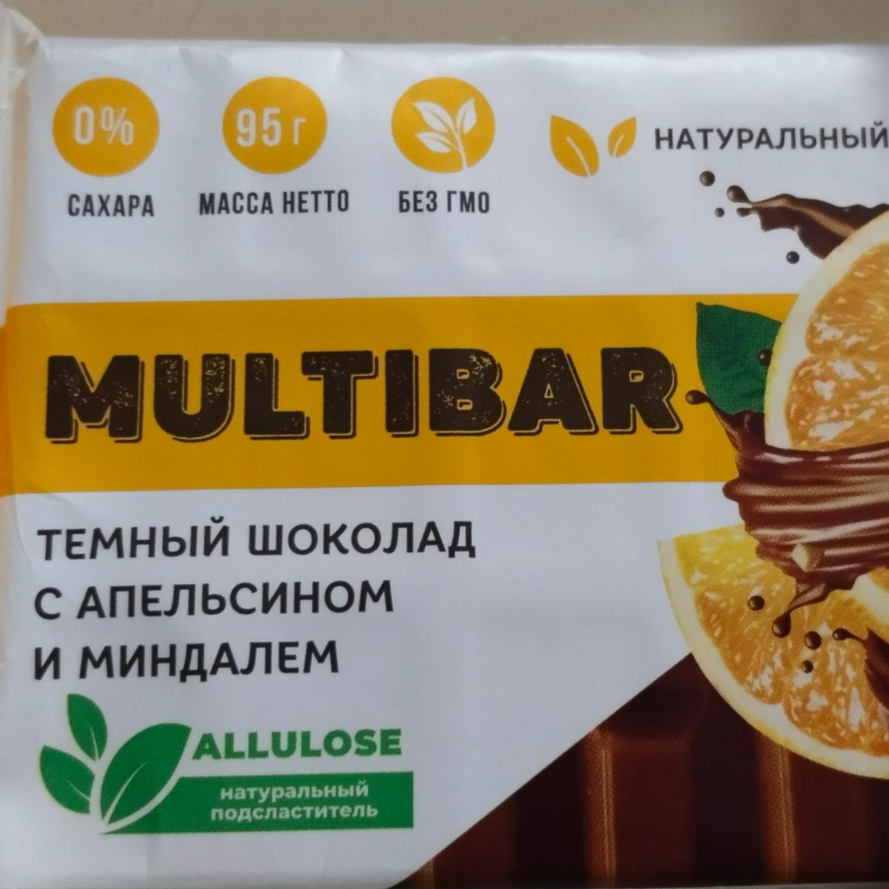 Фото - Тёмный шоколад с апельсином и миндалём без сахара Multibar