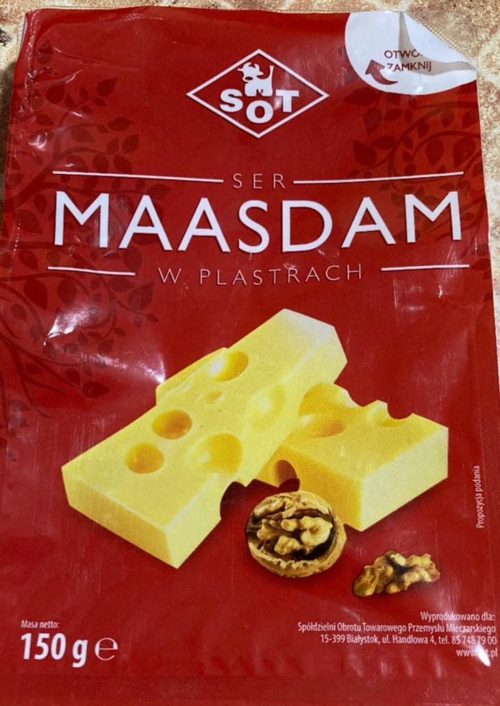 Фото - Сыр полутвердый Маасдам 45% «Sot» (сир напівтвердий Масдам 45% «Sot»)