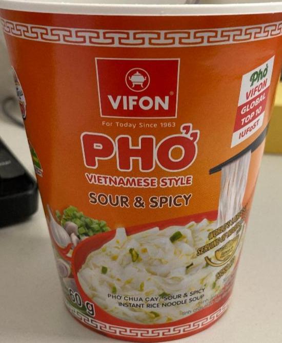 Фото - Суп с рисовой лапшой быстрого приготовления Sour & Spicy Pho Vifon