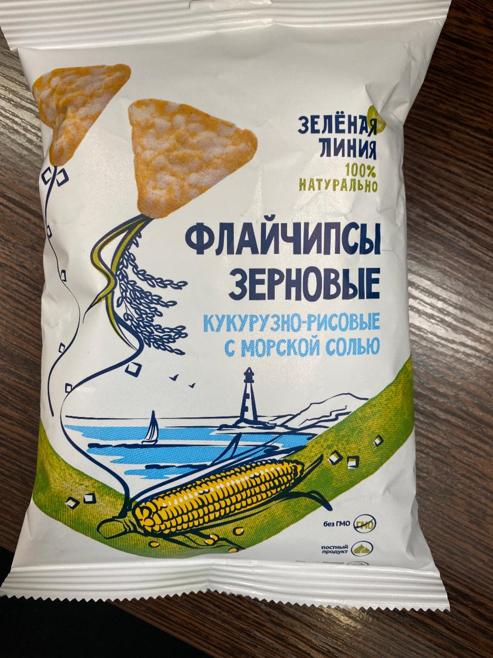 Фото - Флайчипсы зерновые кукурузно-рисовые с морской солью Зеленая линия