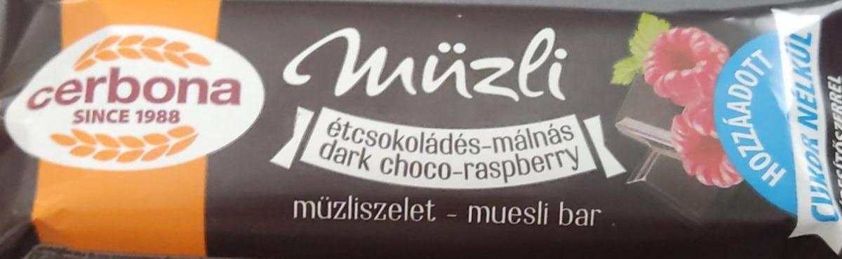 Фото - Батончик черный шоколад Müzli с кусочками малины Müzli dark choco raspberry Cerbona