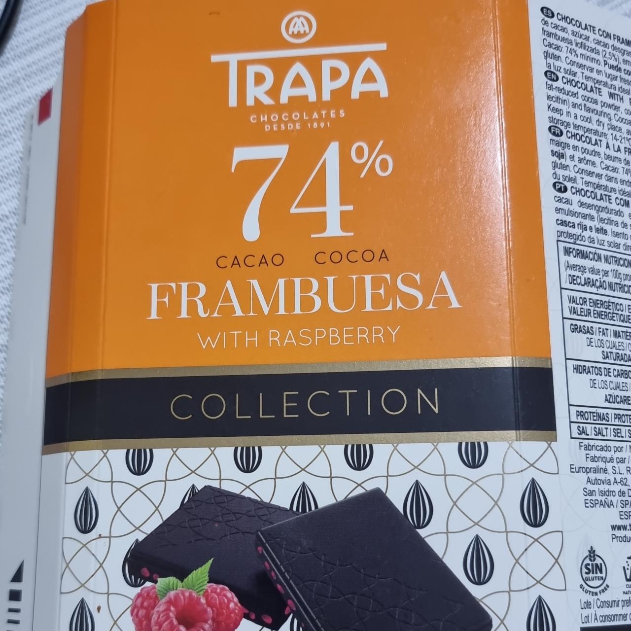 Фото - Шоколад 74% черный с малиной Trapa
