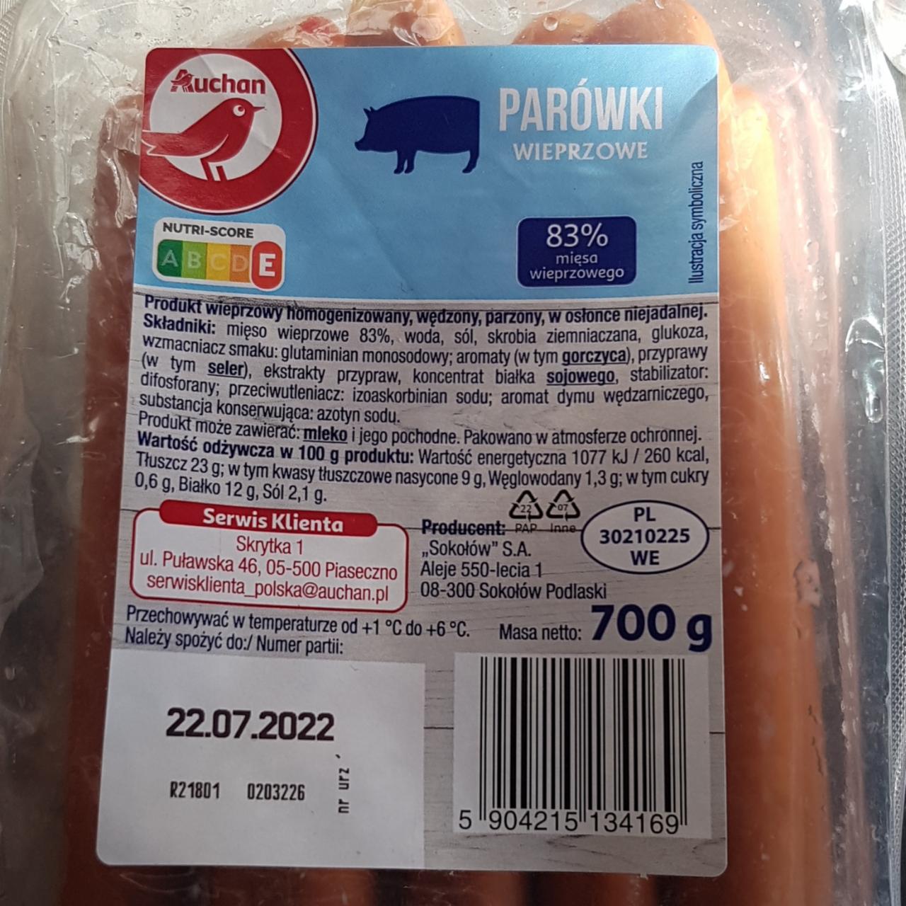 Фото - Сосиски из свинины 83% Parowki Wieprzowe Auchan