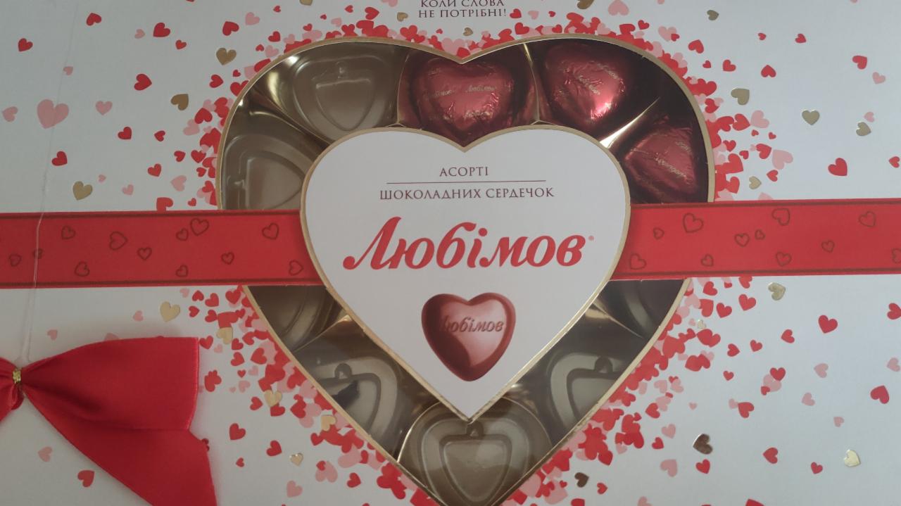 Фото - Конфеты шоколадные сердечки в молочном шоколаде ассорти Любимов