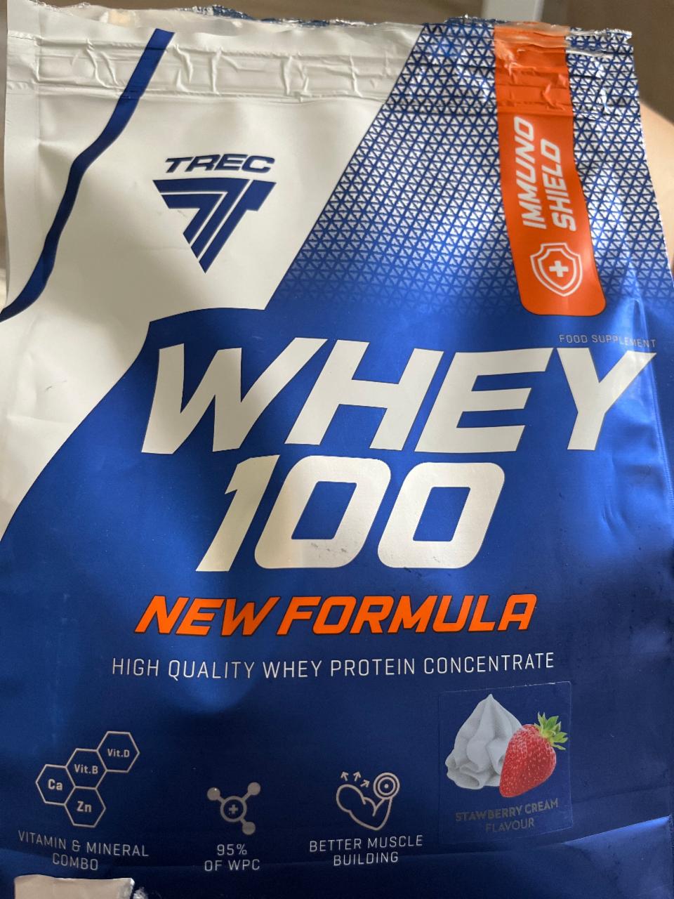 Фото - Protein Whey 100 new formula strawberry cream flavour Trec