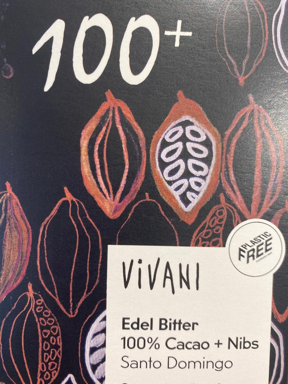 Фото - Чёрный шоколад BIO Edel Bitter 100% Cacao+Nibs Vivani
