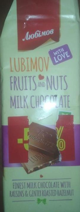 Фото - шоколад молочный с орехами и изюмом Любимов