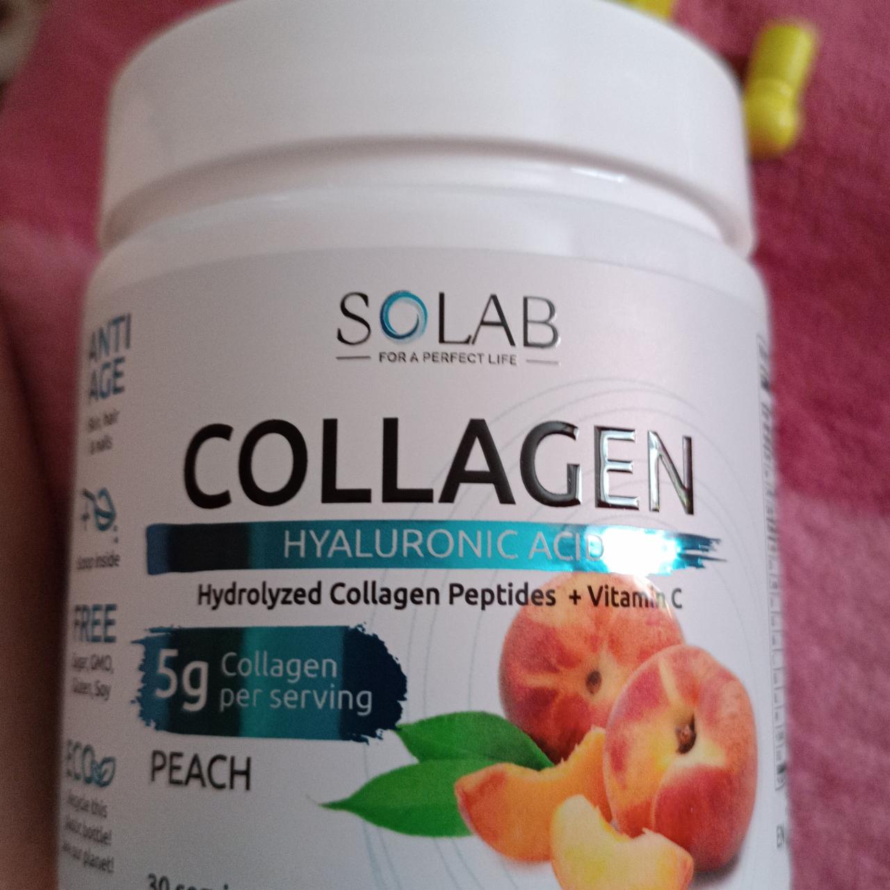 Фото - Collagen Коллаген с витамином С, хондроитином и глюкозамином вкус персик Solab