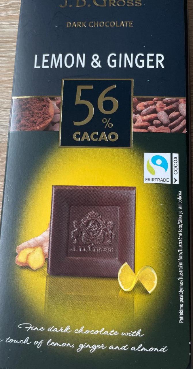 Фото - Шоколад черный 56% с лимоном и имбирем J.D. Gross