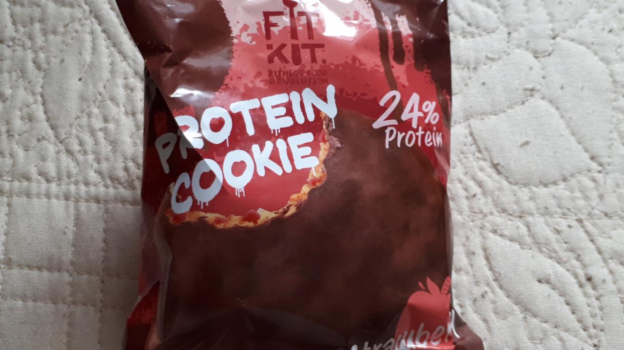 Фото - печенье протеиновое глазированное со вкусом клубничное варенье chocolate protein cookie Fit Kit