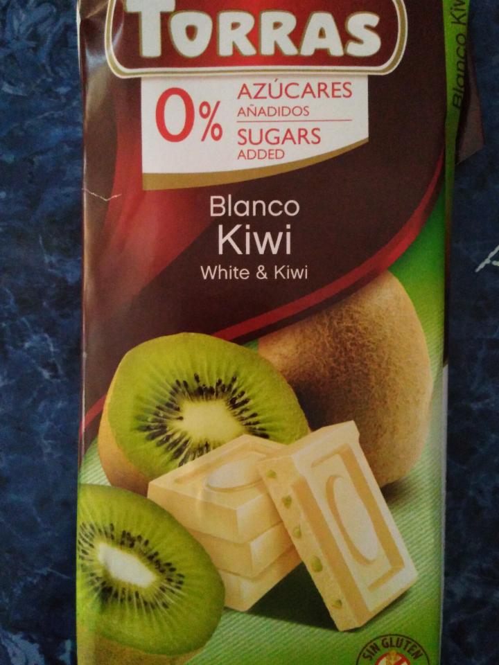 Фото - белый шоколад с киви и подсластителем Blanco Kiwi White Chocolate Torras