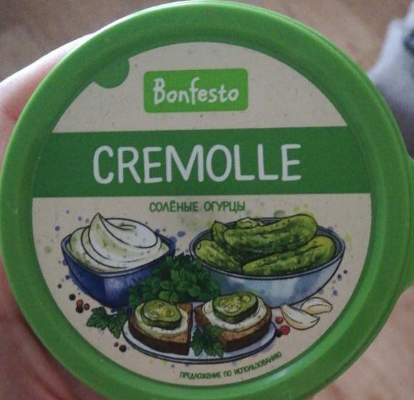 Фото - Сыр мягкий творожный Cremolle солёные огурцы Bonfesto