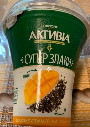 Фото - Бифидойогурт 3% стакан Супер злаки манго-чиа Активиа Danon