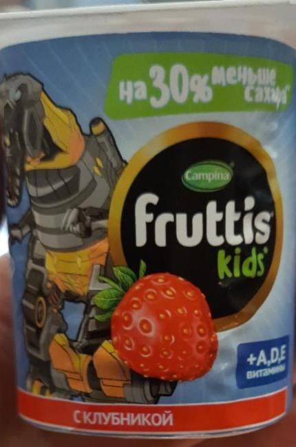 Фото - продукт йогуртный пастеризованный с клубникой обогащённые витаминами А Д Е для питания детей дошкольного и школьного возраста для детей с трёх лет массовая доля жира 2% Fruttis