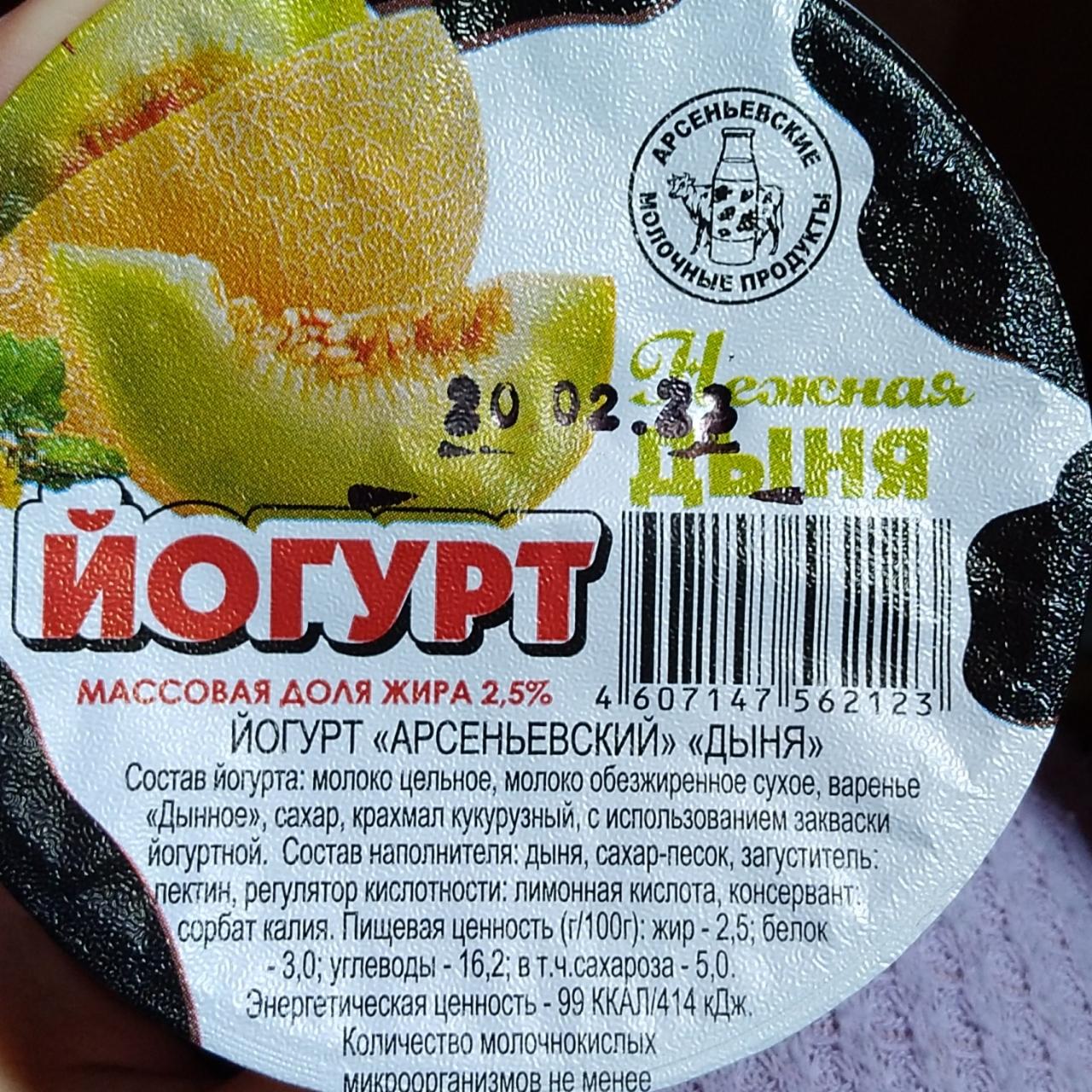 Фото - Йогурт нежная дыня Арсеньевские молочные продукты