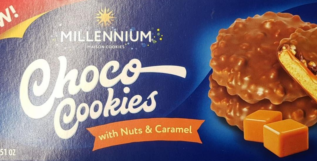Фото - Печенье с карамелью, сухими фруктами и орехами в молочном шоколаде Nuts&caramel Choco Cookies Миллениум Millennium