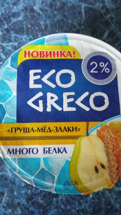 Фото - йогурт 2% с наполнителем груша-мед-злаки с повышенным содержанием белка Eco greco