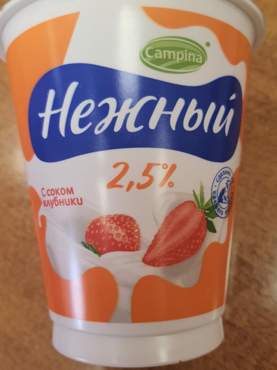 Фото - Йогурт Нежный 2.5% с соком клубники Campina