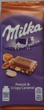 Фото - Шоколад с кусочками арахиса хрустящей карамели, рисовыми шариками и кукурузными хлопьями Милка Milka
