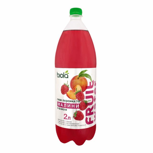 Фото - Напиток безалкогольный сильногазированный сокосодержащий Персик и Малина Fruit water Biola Біола