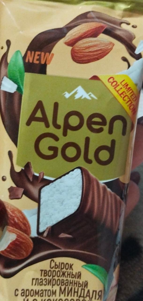 Фото - Сырок творожный глазированный с ароматом миндаля с кокосовой стружкой в шоколадной глазури Alpen Gold
