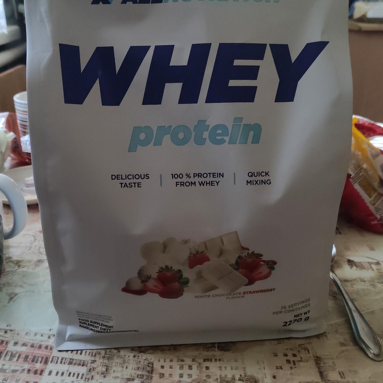 Фото - Протеин клубника белый шоколад Whey protein white chocolate strawberry flavour Allnutrition
