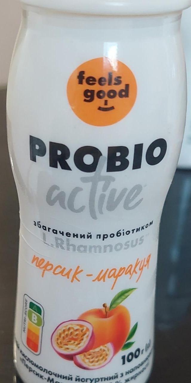 Фото - Напиток кисломолочный йогуртный с наполнителем Персик-Маракуйя обогащенный пробиотиком Probio Active Feels Good