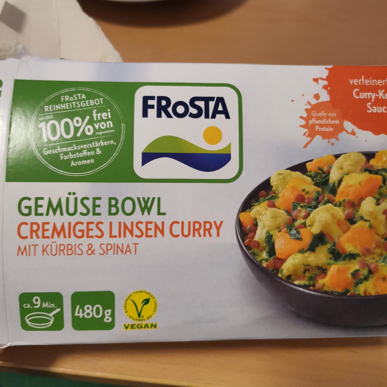 Фото - Gemüse bowl Cremiges linsen curry Mit kürbis&spinat Frosta